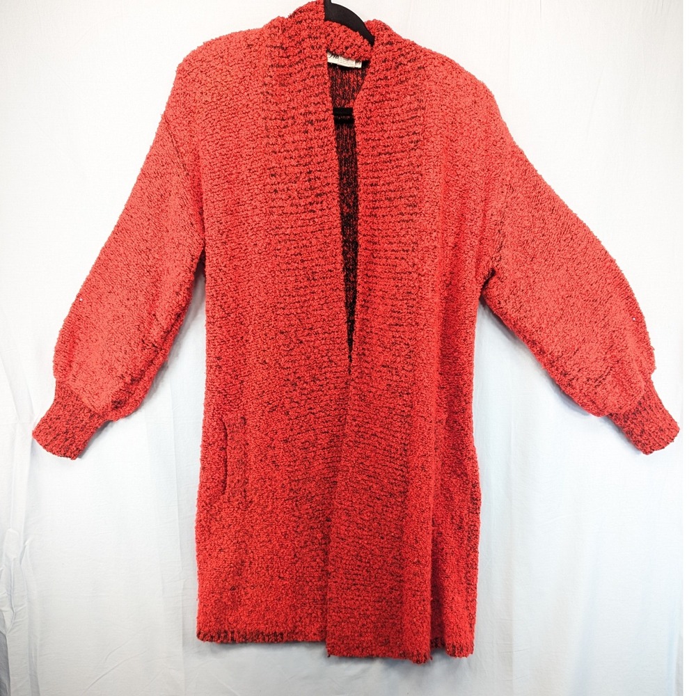 Videttei Red Textured‎ Knit Cardigan Sweater Balloon Sleeve Pockets Size S